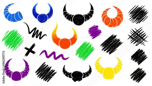 Colorful Bull Horns and Brush Strokes.