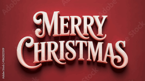 Festive 3D Merry Christmas Text on Red Background