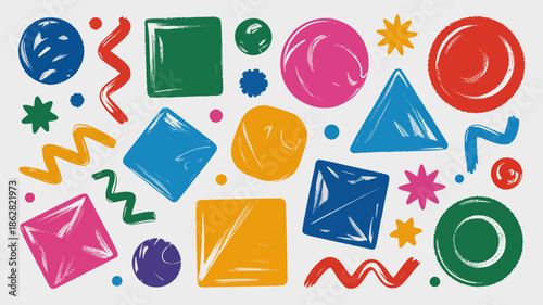 Vibrant Geometric Shapes and Patterns in Playful Colors