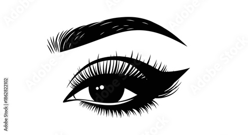 Detailed eye makeup illustration with bold eyeliner and dramatic lashes artistic depiction