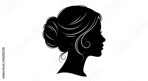 Elegant silhouette of a woman with stylized hair bun and graceful neck line artistic style