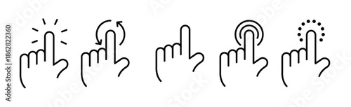 Hand cursor, pointer, mouse, click line icon set. Computer, button, progress, licking cursor, pointing hand clicks, waiting loading icons pack. Vector illustration with transparent background.
