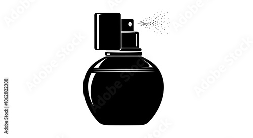 Elegant minimalist vector illustration of perfume bottle spraying a fragrance creating