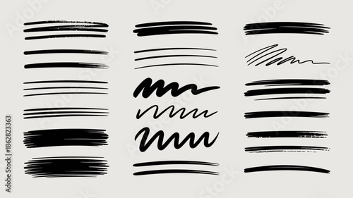 Bold Black Brush Strokes and Scribbles on White Background