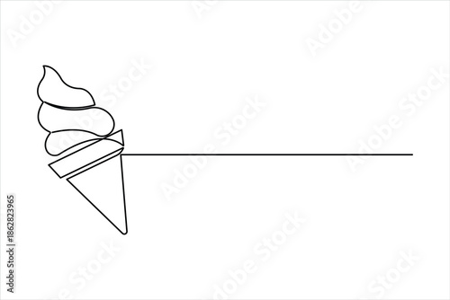 Continuous one line drawing of ice cream. delicious ice cream in waffle cone cold and sweet food for dessert vector illustration