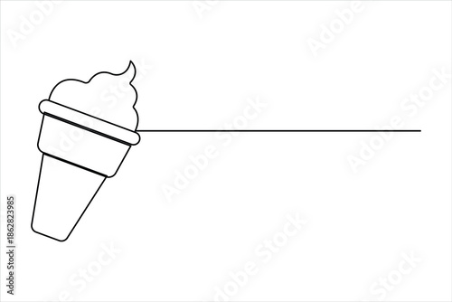Continuous one line drawing of ice cream. delicious ice cream in waffle cone cold and sweet food for dessert vector illustration