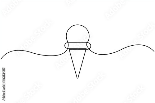 Continuous one line drawing of ice cream. delicious ice cream in waffle cone cold and sweet food for dessert vector illustration