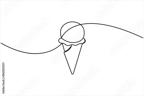 Continuous one line drawing of ice cream. delicious ice cream in waffle cone cold and sweet food for dessert vector illustration