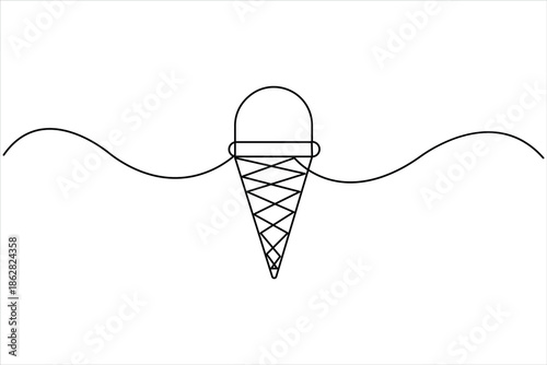 Continuous one line drawing of ice cream. delicious ice cream in waffle cone cold and sweet food for dessert vector illustration