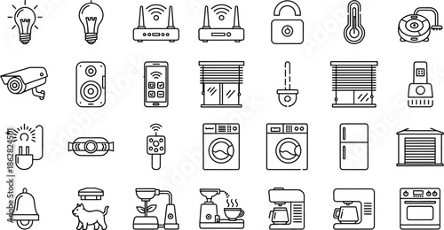 Collection of various electronic and mechanical device icons