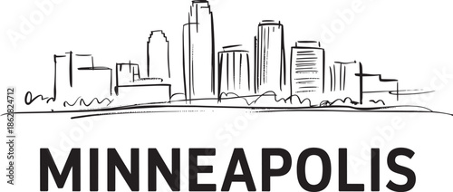 Minneapolis city skyline vector hand drawn outline sketch style architectural drawing cityscape illustration