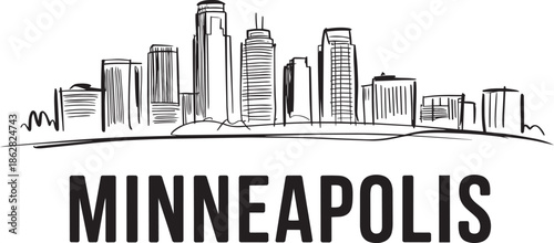 Minneapolis skyline hand sketch vector art with text on transparent background
