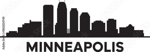 Minneapolis skyline silhouette graphic with text on transparent background vector