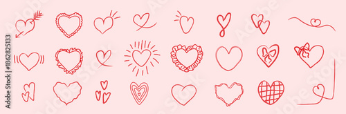 Tableau sur toile Whimsical hand drawn heart doodles with playful sketch lines