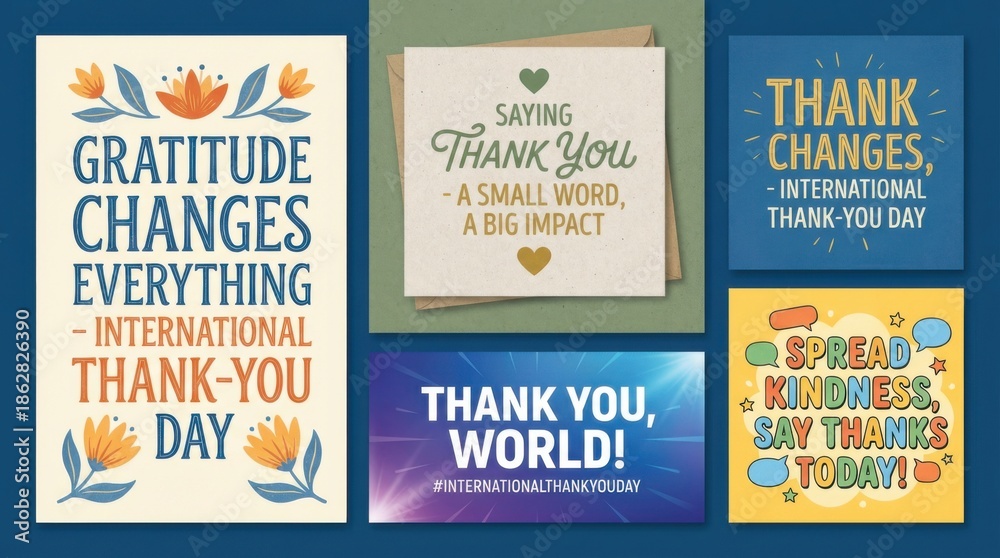 Fototapeta premium graphic international thank-you day typography quote set for themed visual design projects ready for posters cards web banners and social media graphics