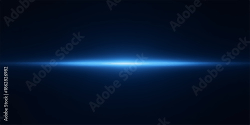 Glowing blue light beam on dark background with radiant streak