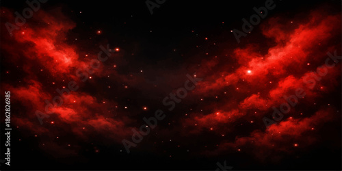 Vibrant red nebula in deep space with stars