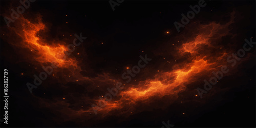 Vibrant orange nebula in deep space with stars