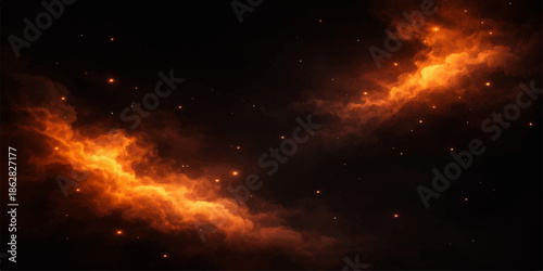 Two bright orange nebulae in a starry night sky