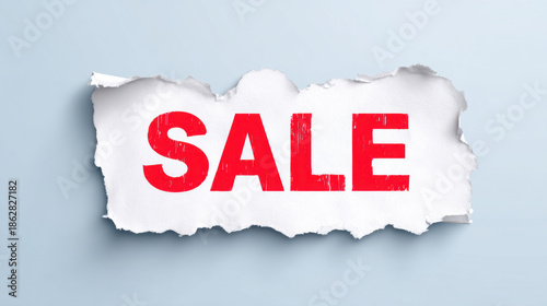 Bold red sale text on torn paper discount promotion shopping marketing advertising content use