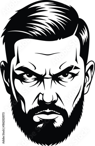 Angry man with beard and short hair illustration