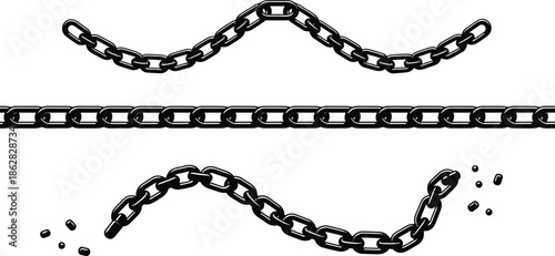 A black and white image of broken chains and a film strip