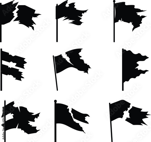 torn flag vector set silhouette art and illustration