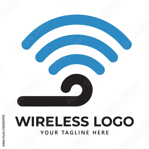 Wireless Logo with Signal Waves and Antenna Vector Graphic