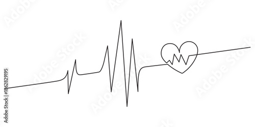 Heart cardiogram continuous one line drawing minimalism design.one line  vector illustration  with out background Continuous one line drawing of heart shape with heartbeat pulse line symbolizing healt
