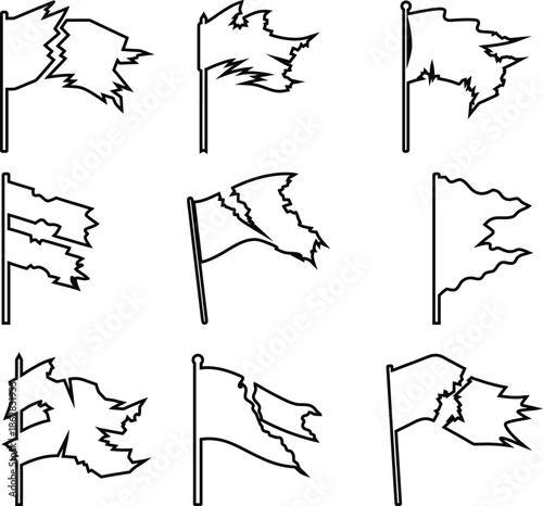 torn flag vector set lineart and illustration