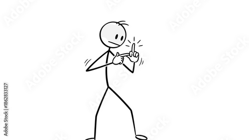 Playful Stick Figure Man Pointing a Finger Like a Gun with an Imaginative Expression, Isolated White Background.
