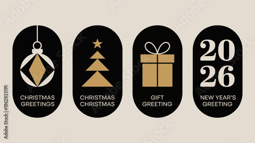 Festive Holiday Greetings with Christmas and New Year's Icons