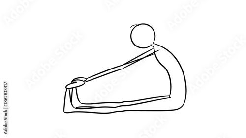 Flexible Stick Figure Stretching Forward in Yoga Pose on Isolated White Background