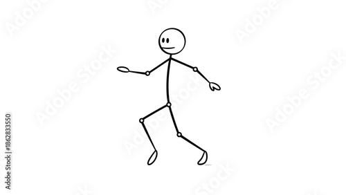 Energetic Stick Figure Man Running or Jogging with Purpose on Isolated White Background