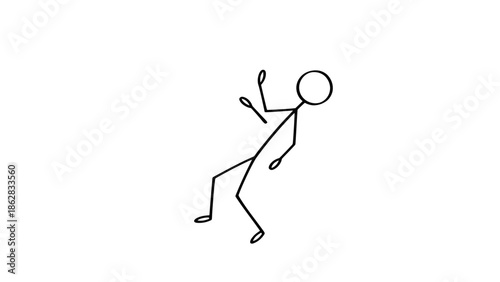 Stick Figure Man Falling Backward, Losing Balance Unexpectedly in a Frightened Pose on Isolated White Background
