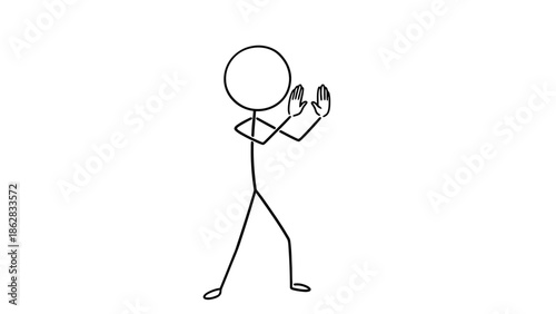 Stick Figure Man Defending or Stopping with Hands Up in a Defensive Pose on Isolated White Background