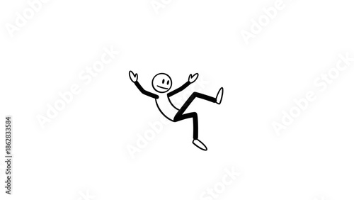 Clumsy Stick Figure Man Falling Down, Losing Balance in a Surprise Accident on Isolated White Background