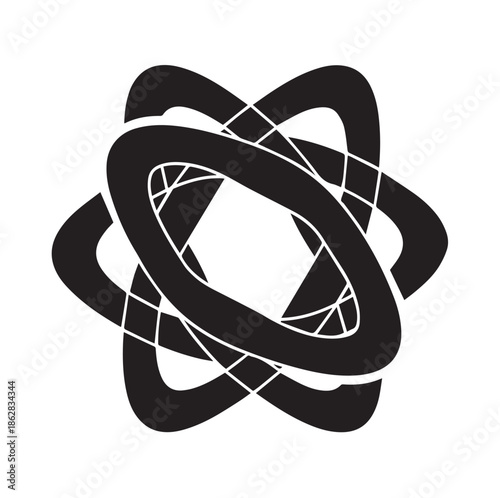 Abstract orbital atom symbol for science research physics technology and molecular structure silhouette vector illustration