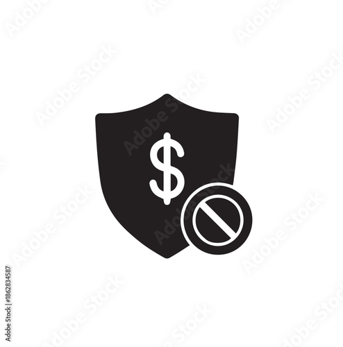 Money security dollar shield block icon silhouette vector illustration for financial fraud prevention and currency protection concept