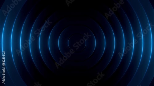 Blue Neon Concentric Wave Rings Forming Futuristic Depth Effect. Looped 3D rendering