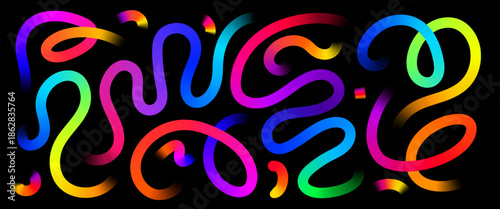 Wallpaper Mural Color lines vector background set. Abstract colorful liquid gradient lines on black backdrop. Modern art pattern, energy, vibrant design, party, and inspiration Torontodigital.ca