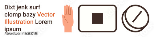 Communication, design basics, gestures, user interfaces, minimalism, branding. Hand gesture, square and circular symbol arranged side by side. Communication and design basics concept