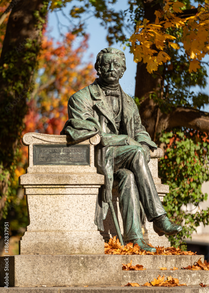 Obraz premium Monument of writer Theodor Fontane, Neuruppin, Brandenburg, Germany
