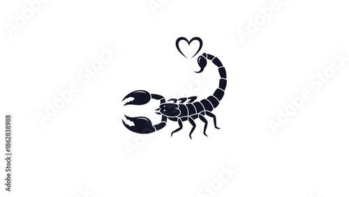 A black silhouette of a scorpion with a heart shape formed by its tail, representing the Scorpio zodiac sign or a love for scorpions.