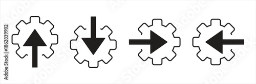 Directional Process Control Gear Icons – Arrow Navigation & Workflow Settings Vector Set