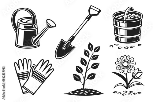 set of gardening tools