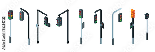 traffic lights icons set isometric style 