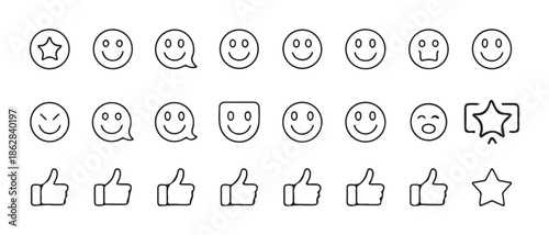 Collection of 24 social media and feedback icons with diverse emotions and approval gestures