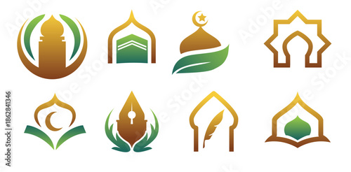 Set of Islamic Mosque Logo Template Set Collection, abstract simple minimalist islamic dome palace logo symbol for islamic event, architecture art, vector illustration