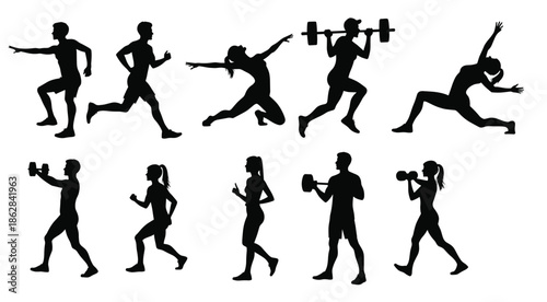 silhouettes of diverse men and women performing various